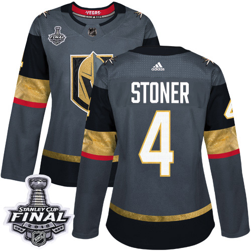 Adidas Golden Knights #4 Clayton Stoner Grey Home Authentic 2018 Stanley Cup Final Women's Stitched NHL Jersey - Click Image to Close